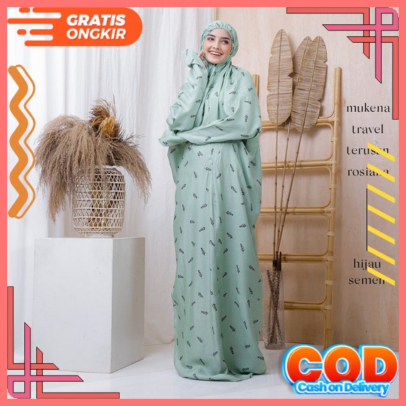 Mukena Lajuran Terusan Langsungan Mukenah Santri Dewasa Remaja Putih Bordir Motif Bunga Rambat Depan