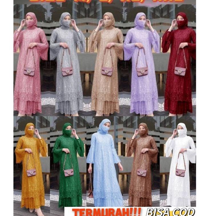 MENARIK DRESS TILE MUTIARA BUNGA /MAXI DRESS CANTIK/ MX GELA - LD /Cp / GAMIS TILE BRUKAT TERBARU / 