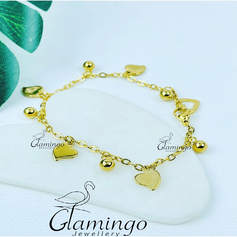 gelang tangan wanita titanium stainless  anti karat gold lonceng love