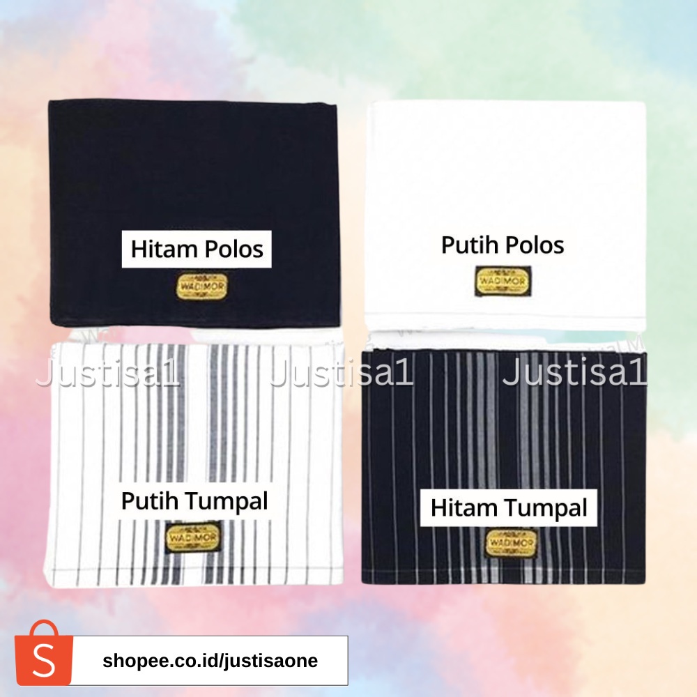 SARUNG WADIMOR Hitam Polos dan Putih Tumpal Kain Samping Sholat Santri Putra Dewasa Anak Laki Remaja Tanggung Pria Cowo Cowok SMP Jumbo Alat Solat Shalat Duduk Muslim Katun Tenun Warna Grosir Premium Motif Gajah Original Untuk Paket Hampers Peci Baju Koko