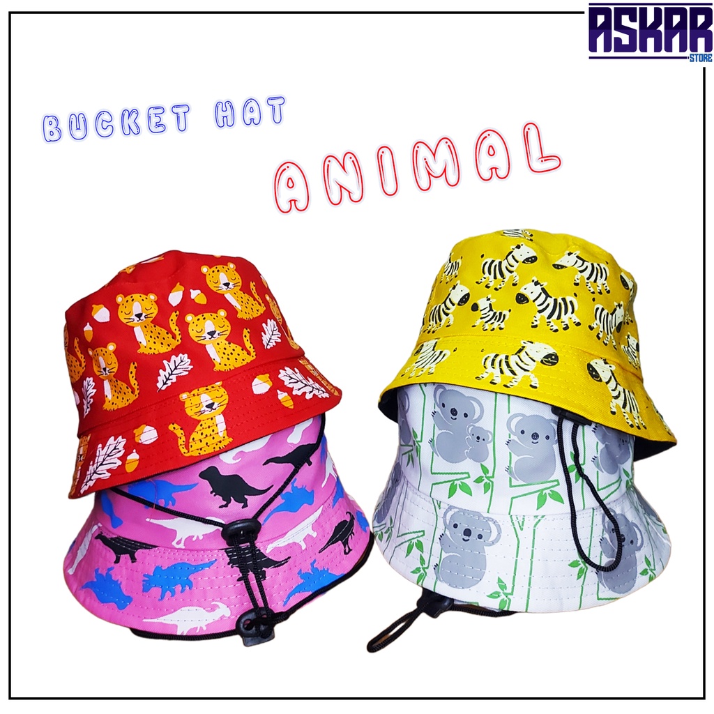 Bucket hat tali anak laki-laki perempuan usia 3 - 6 tahun model print hewan best quality