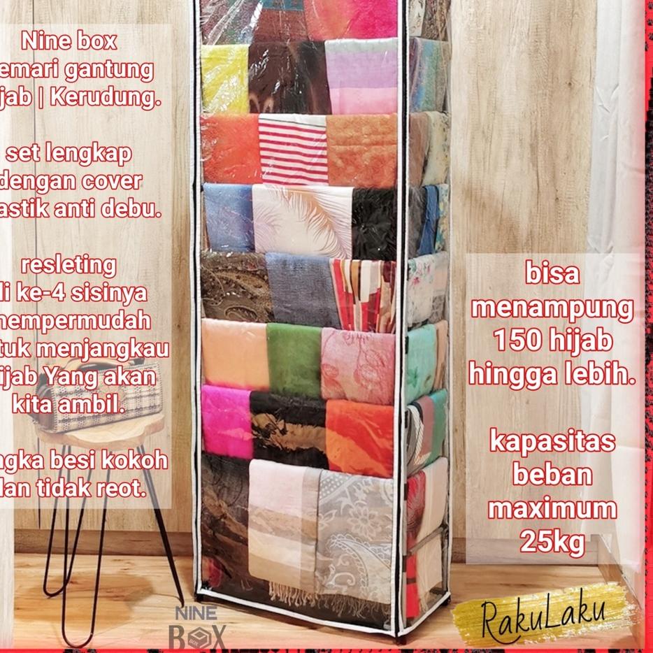 ➥ Nine box lemari hijab rangka besi pakai cover plastik/rak hijab cover plastik ►