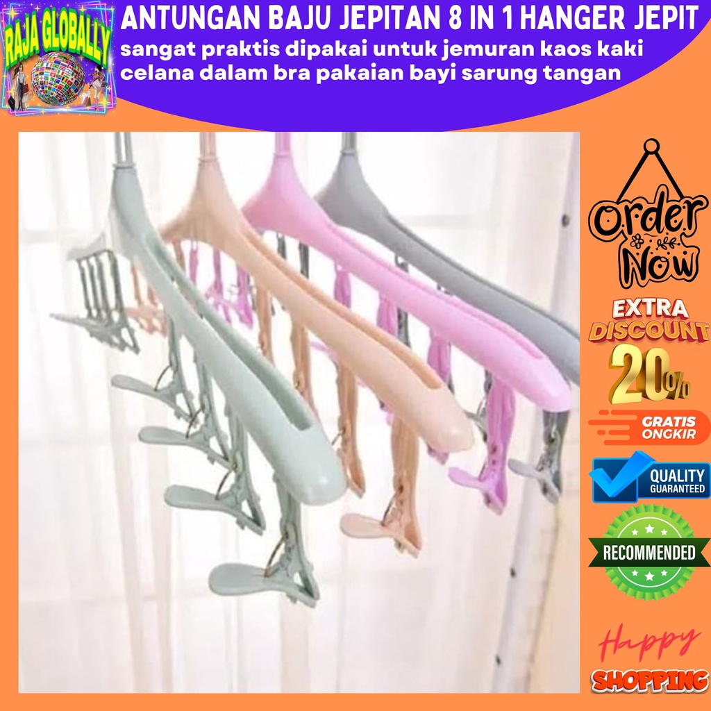 GANTUNGAN BAJU JEPITAN 8 IN 1 HANGER JEPIT JEMURAN PAKAIAN/KAOS KAKI HANGER JEPITAN BAJU JEMURAN HAN