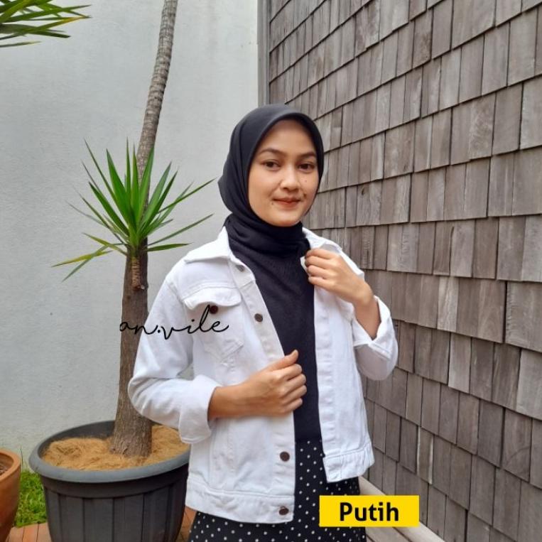 New Sale JAKET CROP PUTIH JEANS WANITA by an.vile