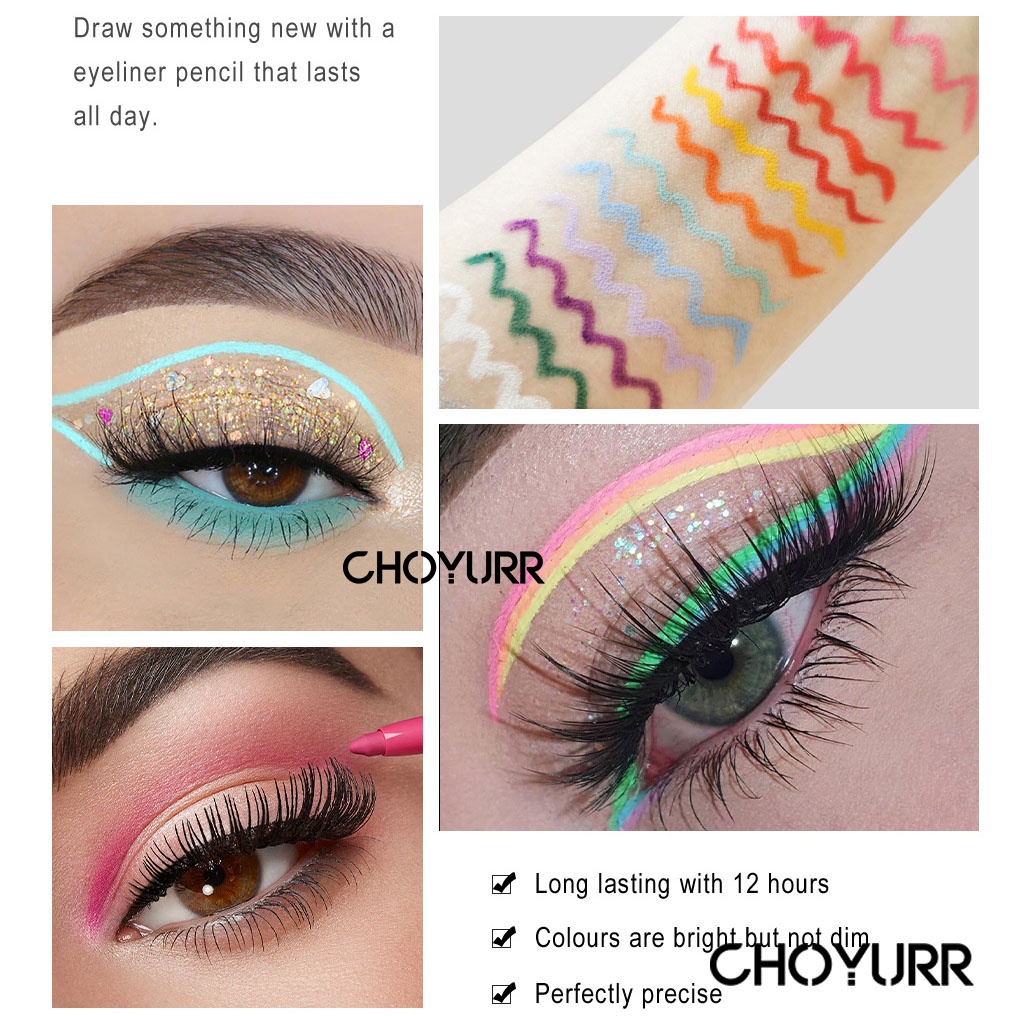 【COD】Eyeliner Pensil Warna Putih&amp;Hitam&amp;Ungu Eyeliner Gel Colorful  Warna Warni Eye Liner Anti Air Dan Smudge Original Import -CH