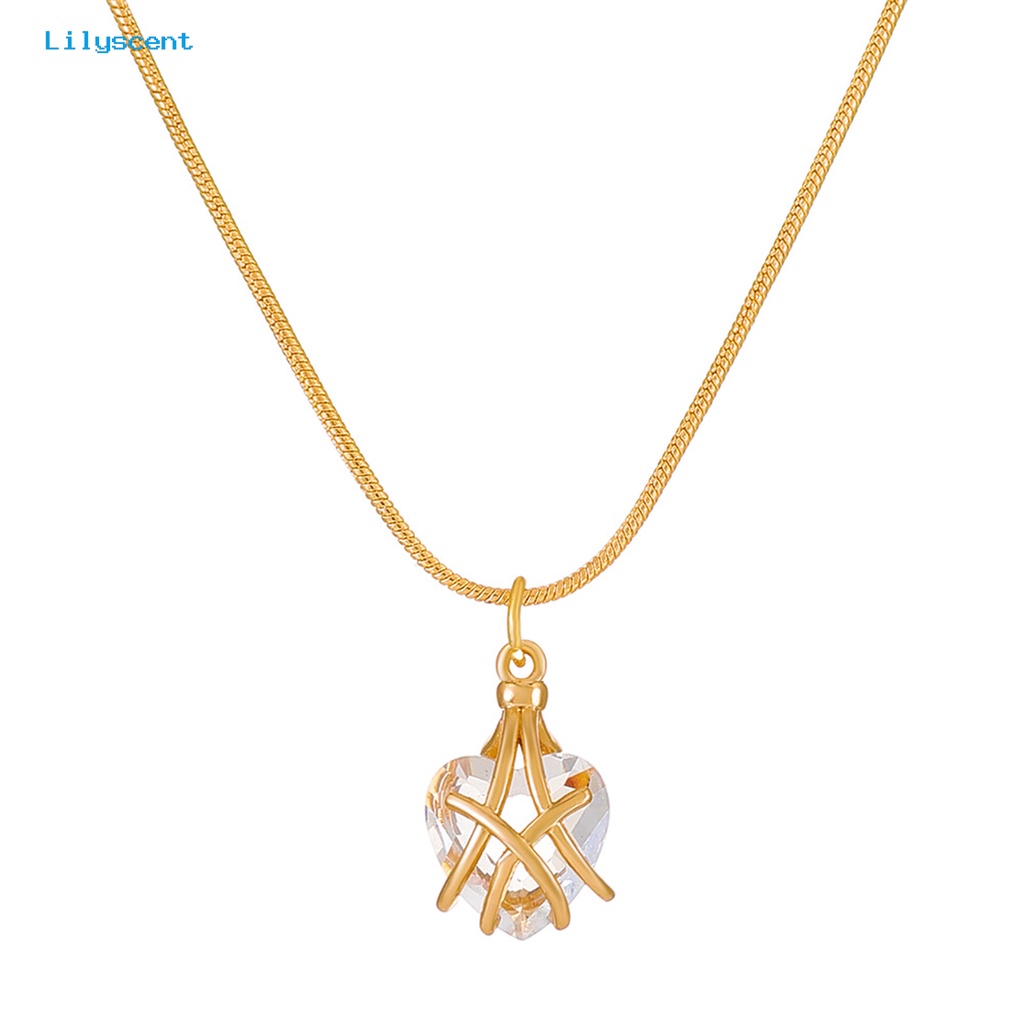 [LS] Bright Luster Adjustable Indah Wanita Kalung Geometri Bentuk Hati Bersinar Permata Imitasi Liontin Kalung Perhiasan Aksesoris