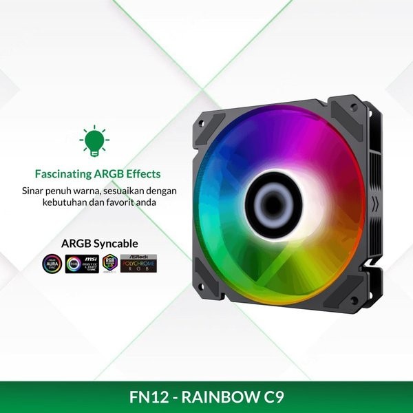 FAN CASE GAMEMAX FN-12 RAINBOW C9 120MM ARGB CPU COOLING FAN CASING