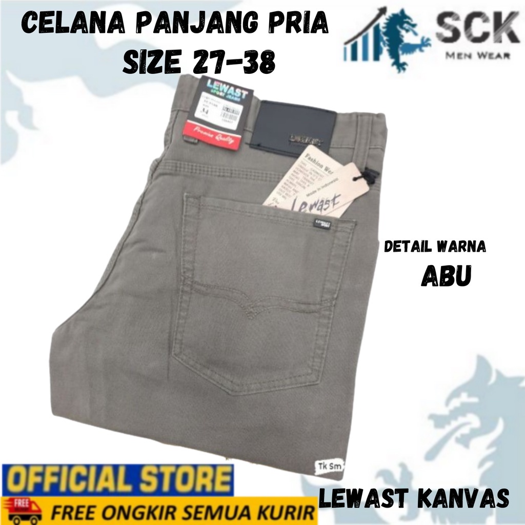 Celana Panjang Pria LEWAST KANVAS ukuran 28-38 / Pakaian Kerja Formal Laki-laki / Bawahan Basic Halus - sckmenwear GROSIR