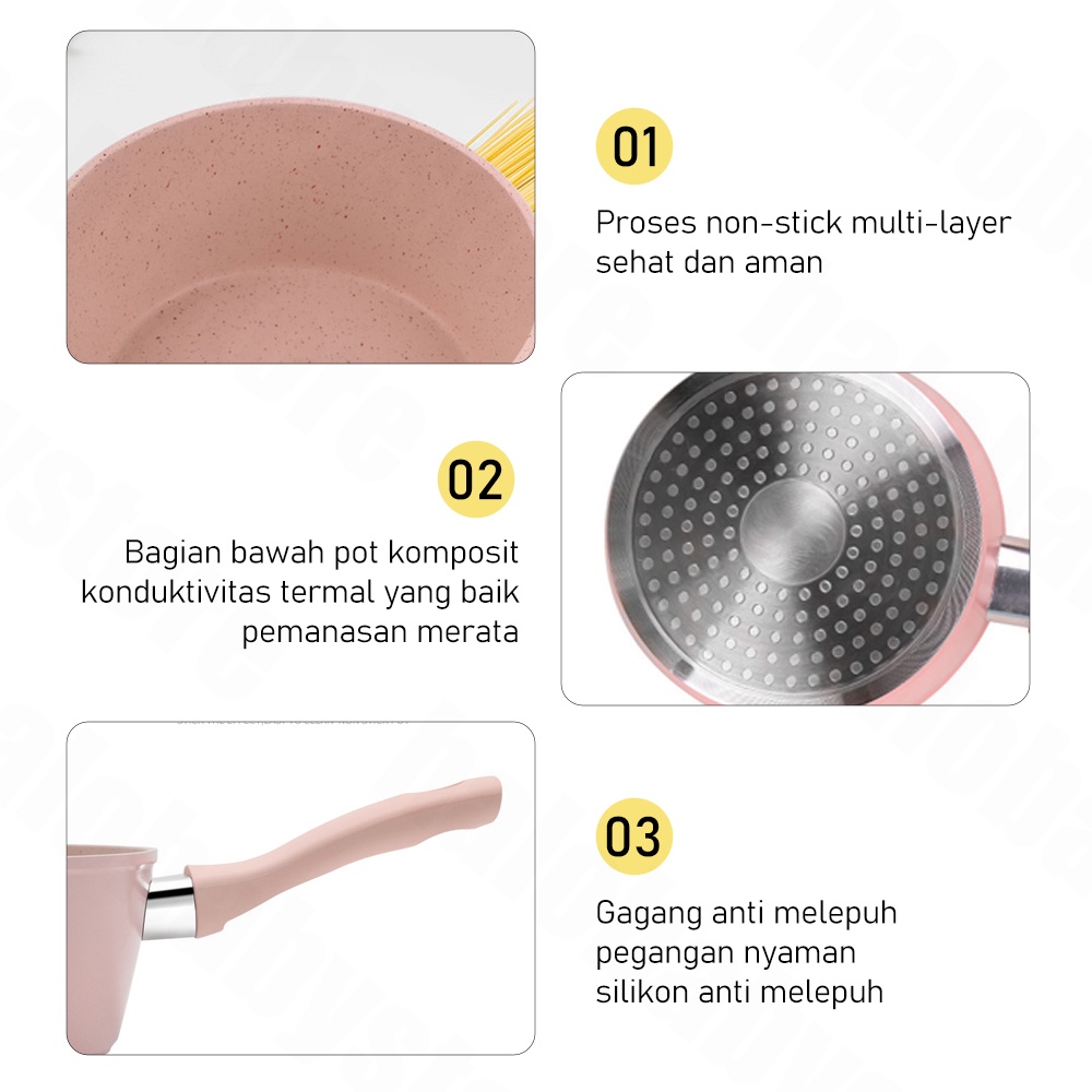 Halobaby Panci teflon Marble/Panci Mpasi Bayi Foodgrade /Sauce Pot anti lengket 12cm/14cm/16cm