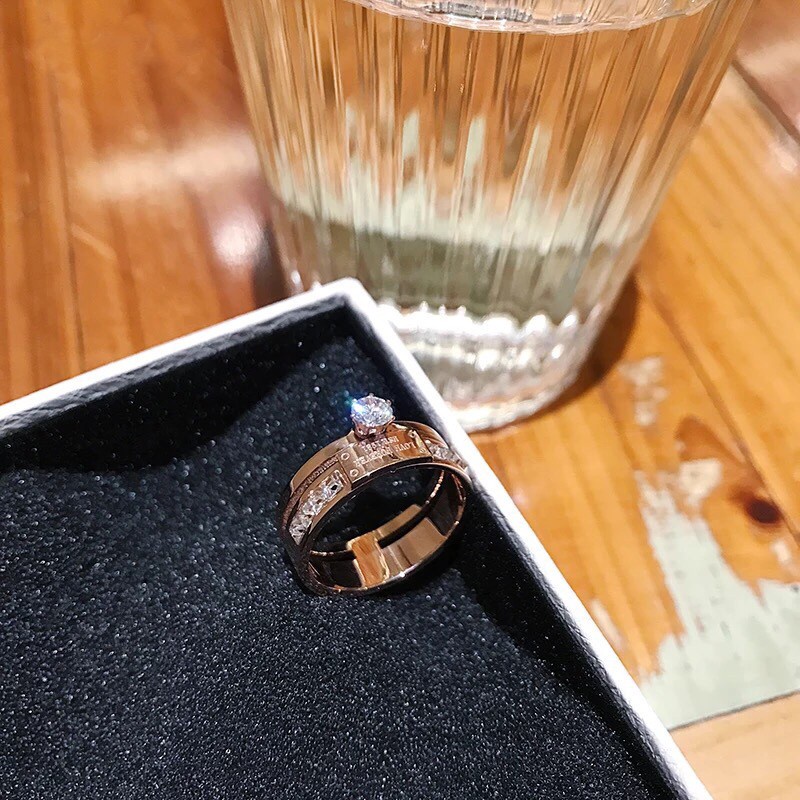 Cincin Ganda Bahan titanium steel 18k Warna rose gold Gaya Korea Untuk Wanita