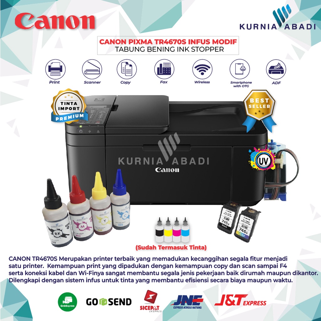 Printer Canon PIXMA TR4670S Infus Tabung Bening Print Scan Copy Wifi