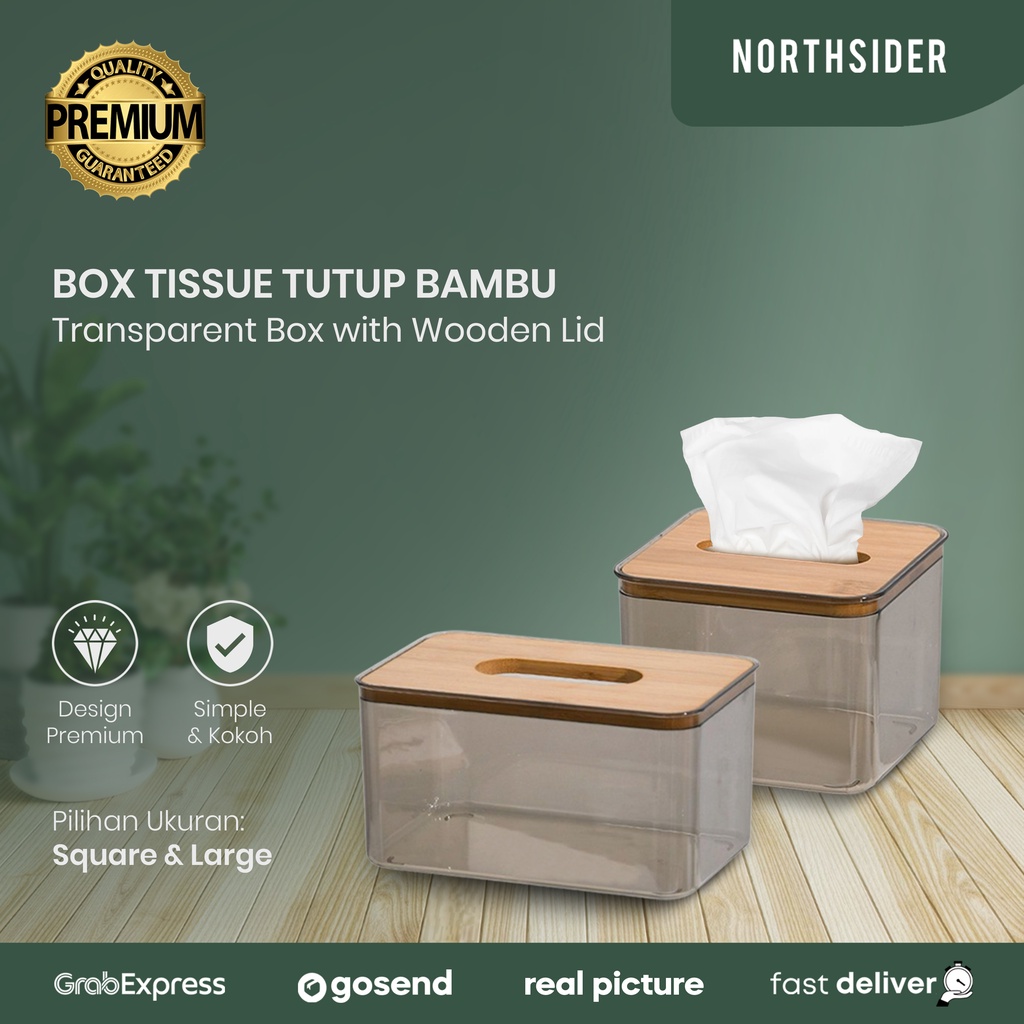 TEMPAT KOTAK TISU BOX TISSUE TUTUP BAMBU TRANSPARENT HITAM