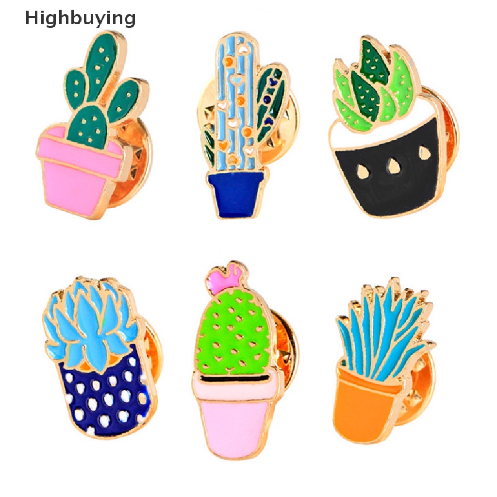 Hbid 6PCS/Set Enamel Bros Pin Tanaman Kaktus Kerah Pin Lencana Wanita Perhiasan Hadiah Glory