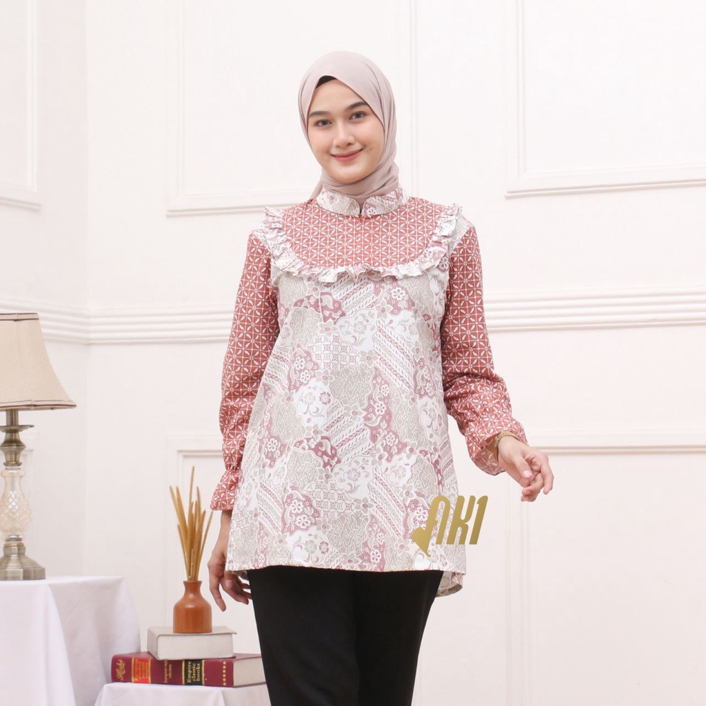 Baju Batik Wanita Modern Atasan Blouse Batik Kerja Kantor Wanita