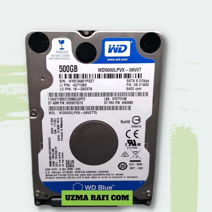 Terlaris Hardisk/Hdd Laptop 500Gb Wd Blue Sata 2.5 Inchi For Asus- Lenovo-Acer