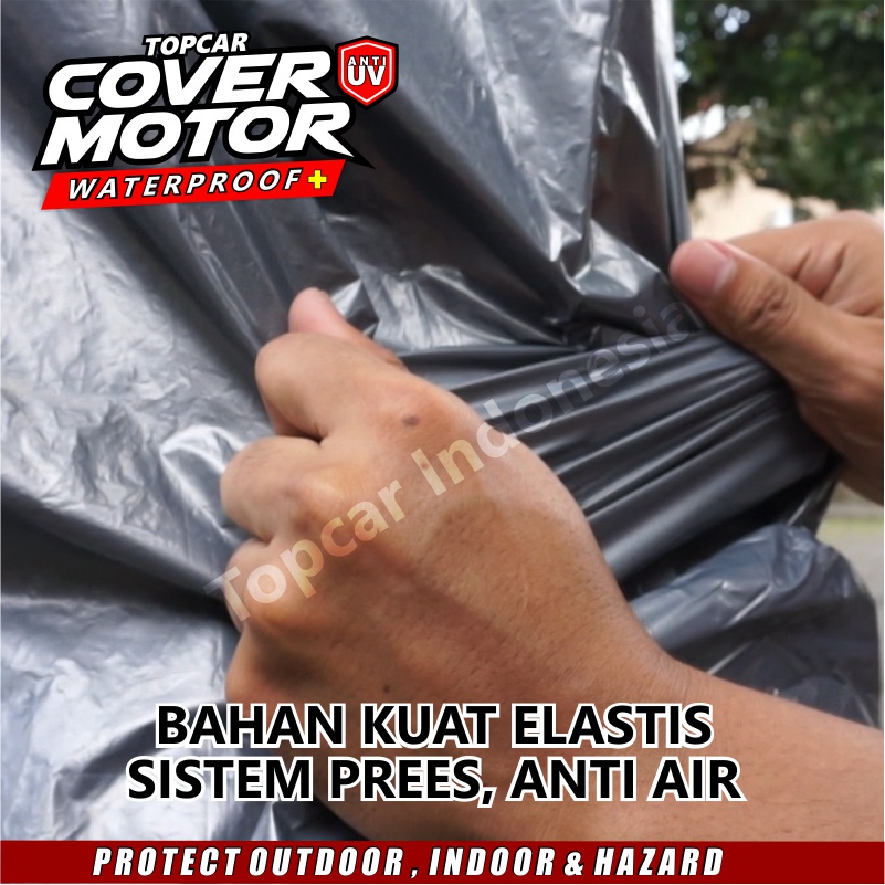 Cover Motor Plastik Waterproof Anti UV Indoor Outdoor Anti Air Sarung Pelindung Pembungkus Penutup Body Jok Cat Sepeda Motor Silver Hitam Premium Quality