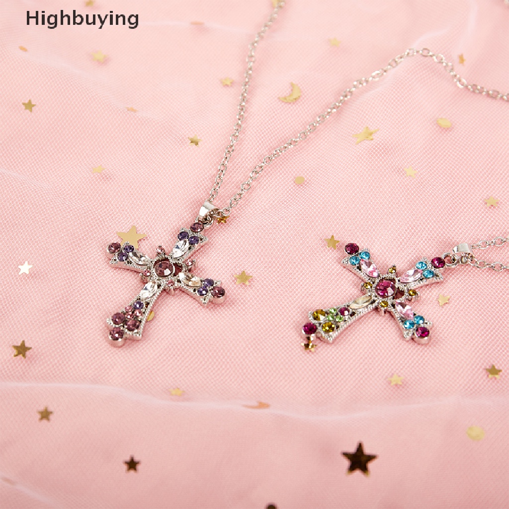 Hbid New Gothic Style Cross Necklace Pendant Warna Pink Zircon Kalung Salib Liontin Glory