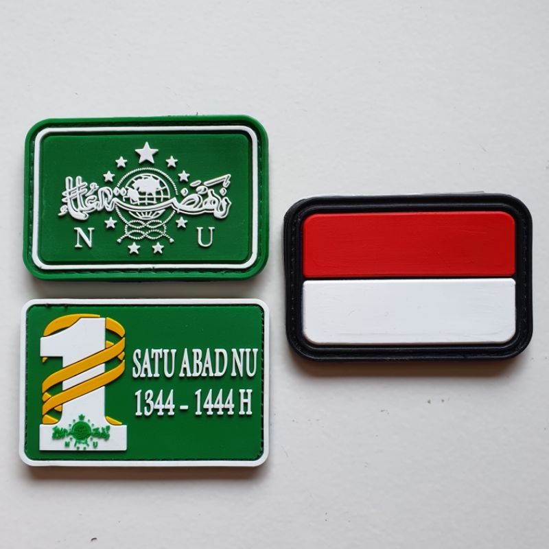 patch rubber satu set logo satu abad NU + bendera indonesia + nahdlatul ulama / tempelan emblem karet velcro