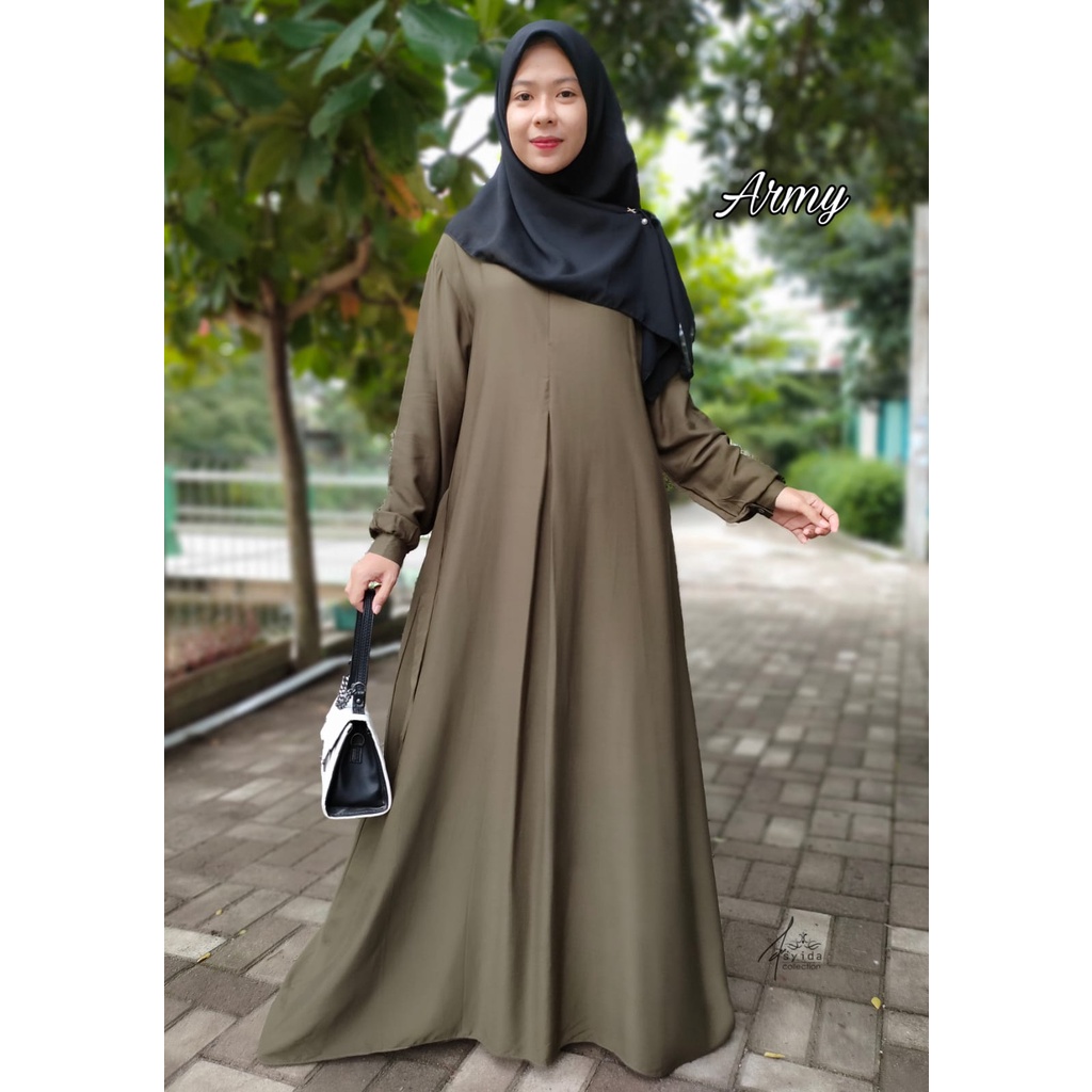 Dress lebaran simple Gamis Rayon Twill Size M L XL XXXL