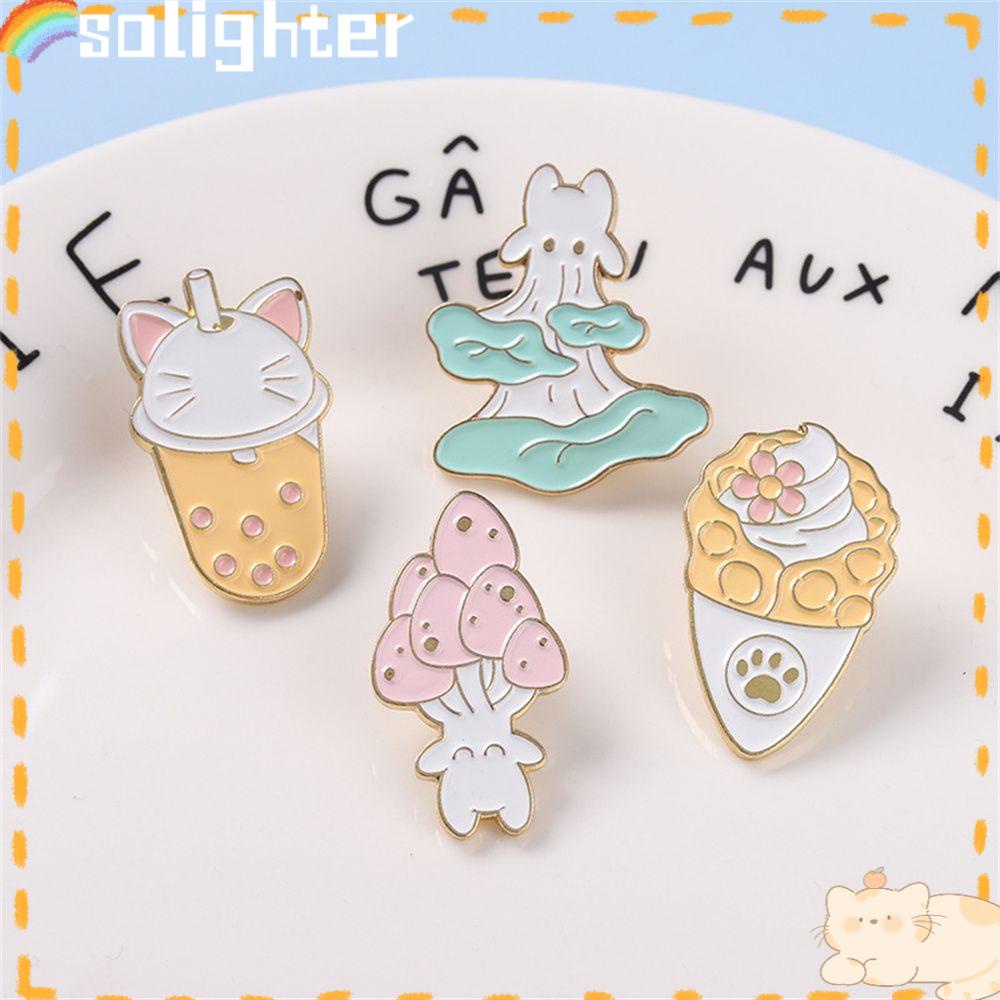 Solighter Enamel Pin Jaket Hadiah Perhiasan Es Krim Teh Kaki Kucing Lencana Makanan