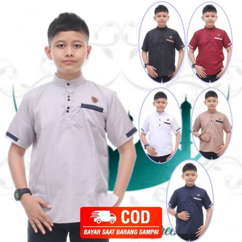 Baju Koko Kurta anak lengan pendek motif elegan kain katun toyobo