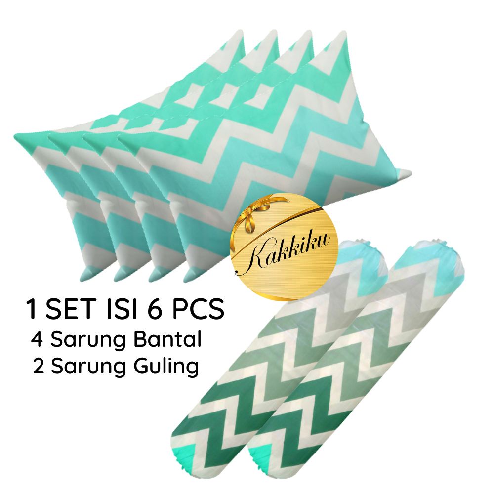 Paket 4 Sarung Bantal +2 Sarung Guling Isi 6 pcs Sarung Bantal Karakter Motif Aesthetic Abstrak Zigzag Terlengkap