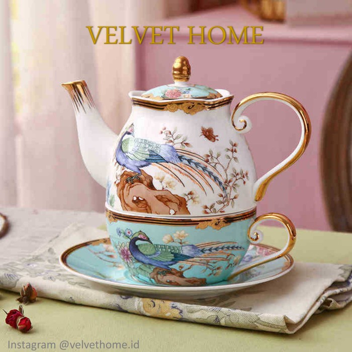 

SET Teapot + Teacup Cangkir hampers Phoenix Kado Natal Imlek Lebaran - Blue