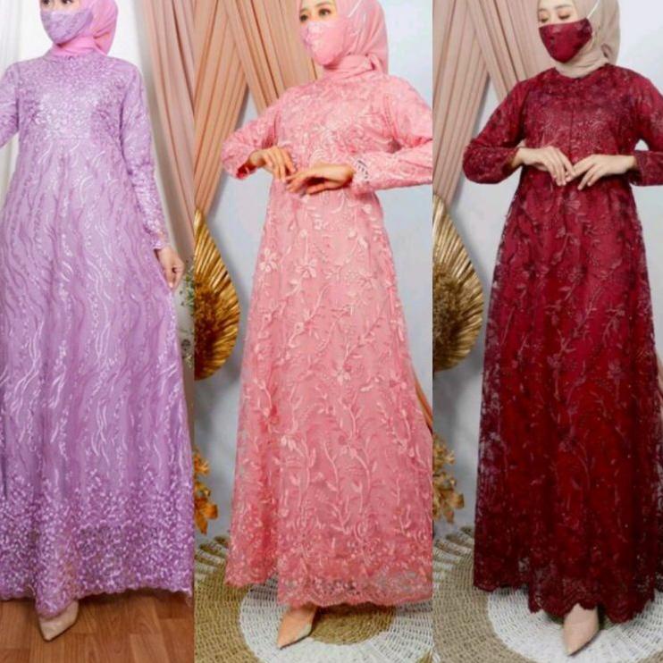 (Bisa Cod) MAXI AFIZAH TILE MUTIARA / MASKER DRESS PARTY/ GAMIS BUSUI BROKAT MUTIARA/GOOD QUALITY - 
