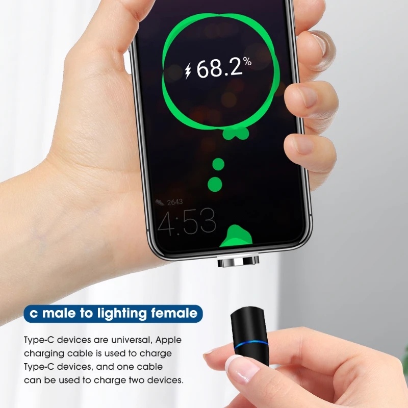 Untuk OPPO Samsung Xiaomi Android Type-C Magnetic Sucker Head 6A Magnetic Plug 6A Kabel Magnet Super Fast Charging USB Type C Cable Kepala Berputar 360derajat