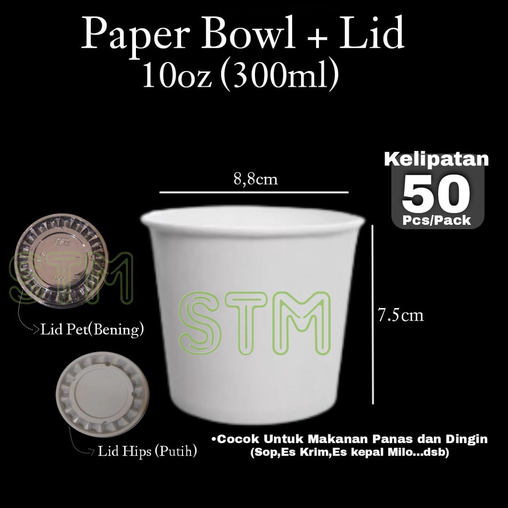 

Paper bowl 10oz tebal plus Tutup Bening mangkok kertas 300ml+lid