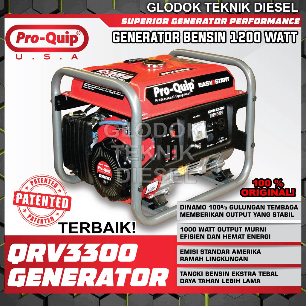 Proquip Generator Bensin Portable 1200 1000 watt AVR Genset QRV 3300 QRV3300 ORIGINAL TERBAIK