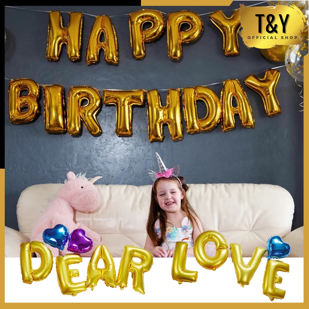 T&amp;Y Balon Foil Huruf Warna Gold 1Pcs ±40cm Ballon Foil Abjad Alphabet Polos Balon Huruf Satuan ± 40 Cm Murah