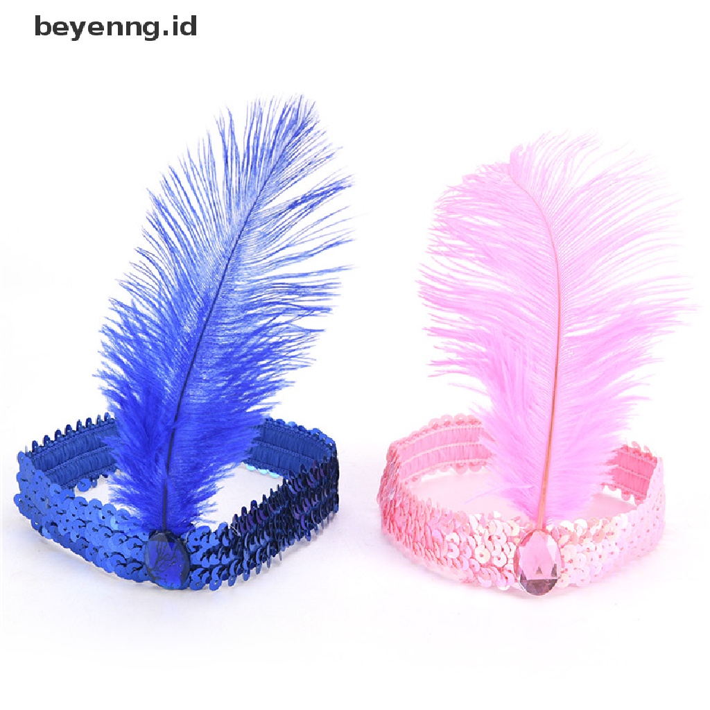 Beyen Bulu Flapper Payet Charleston Gaun Kostum Wanita Solid Multicolor HairBand ID