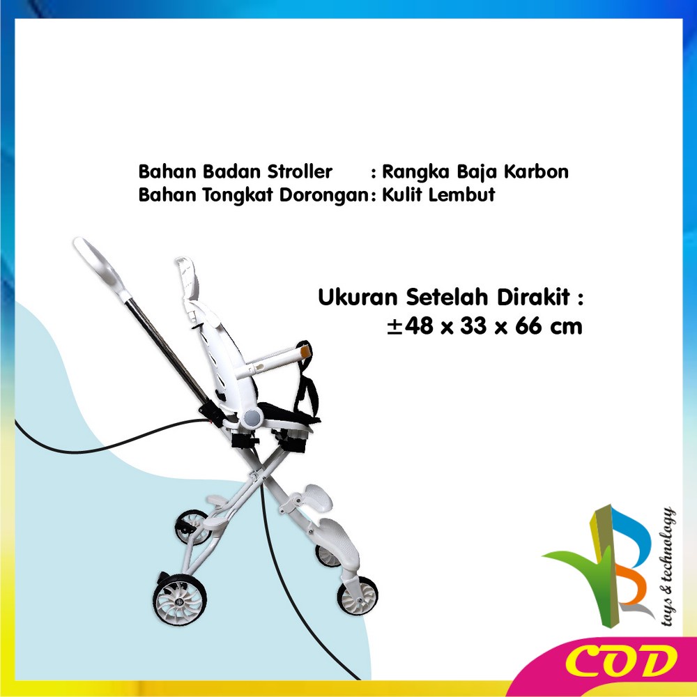 RB-C772 Kereta Dorong Bayi Lipat Dua Arah Stroller Dorong Bayi Dengan Atap / Perlengkapan Bayi Portable Stroler Roda 4 Import