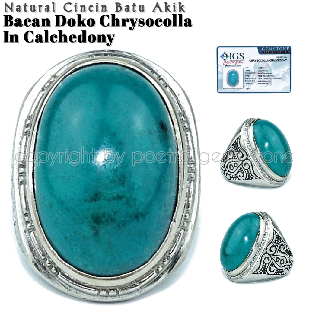 Cincin Batu Bacan Doko Natural Chrysocolla In Calchedony Free Memo