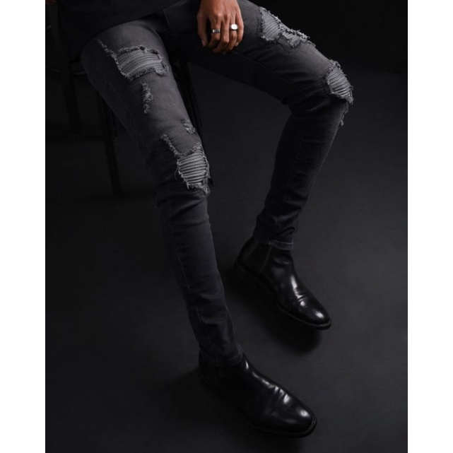 RUCAS CAVIAR LEATHER GREY JEANS NO 32 ONLY
