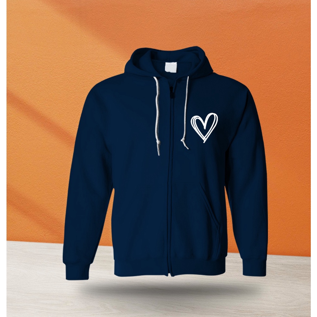 ZIPPER HOODIE UNISEX SIMPLE HEART PREMIUM FLEECE TEBAL LEMBUT TERBARU,