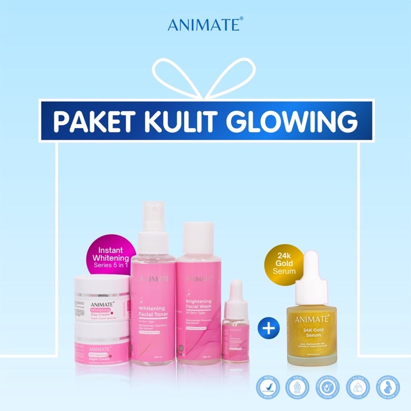 Paket Kulit Glowing (Animate Instant Whitening Series 5in1 + 24K Gold Serum)