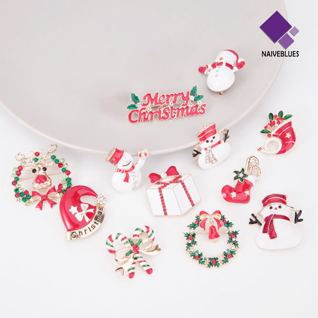 &lt; Naiveblues &gt; Bros Natal Enamel Meriah Berlian Imitasi Mengkilap Hias Tempat Serbet Cincin Hadiah Tahun