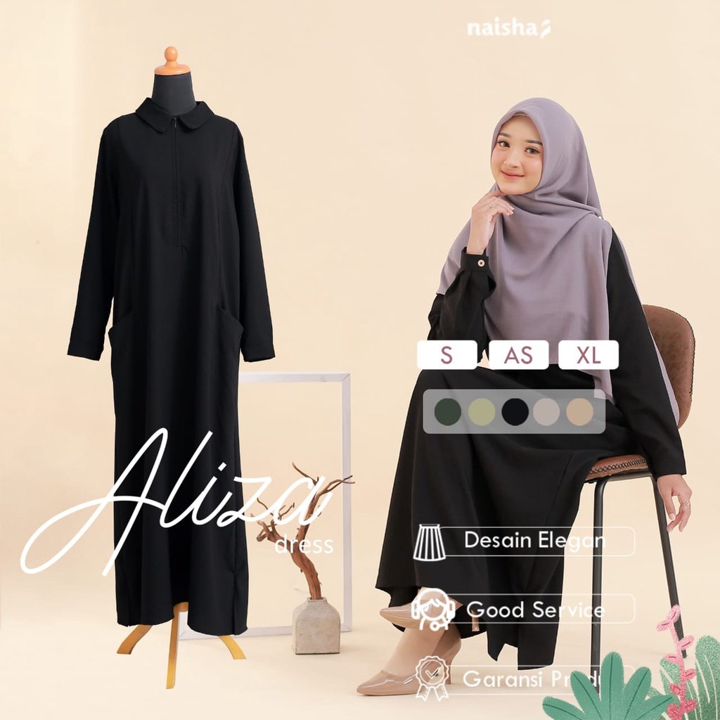 Naisha Official / Aliza Dress / Linen Dress Basic / Linen Maxi Dress / Dress Basic / Dress Terbaru /