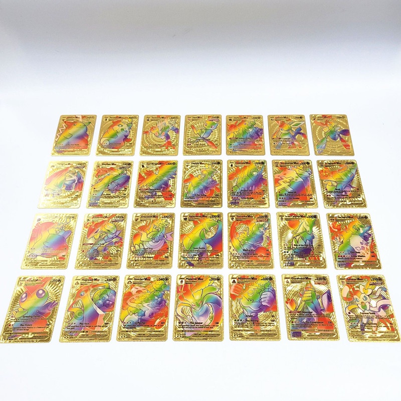 55pcs/box Kartu Rainbow Pokemon Gold Vmax GX EX Silver Hitam Flash Card English Battle Trainer Booster Game Cards