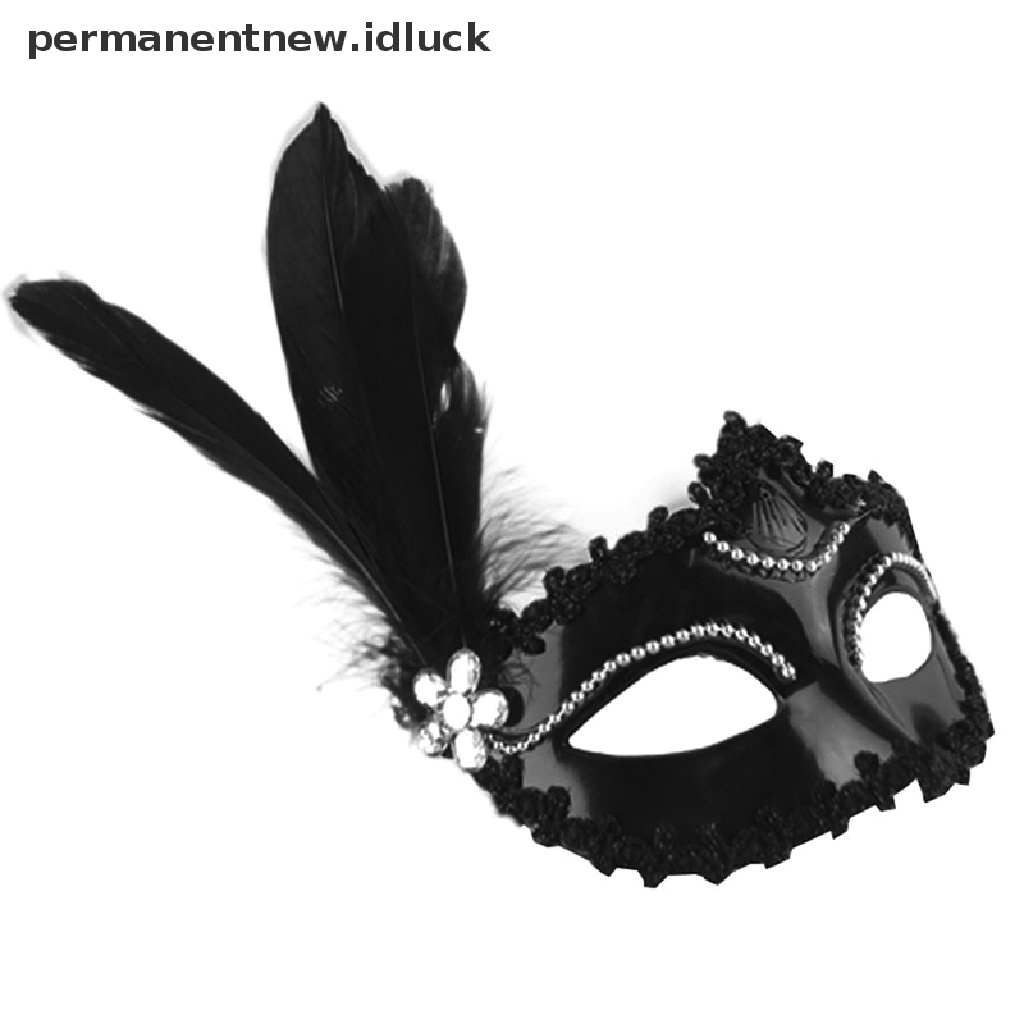 [luckypermanentnew] Masker Mutiara Bulu Halloween Pesta Masquerade Putih Hitam Masker Mata [ID]
