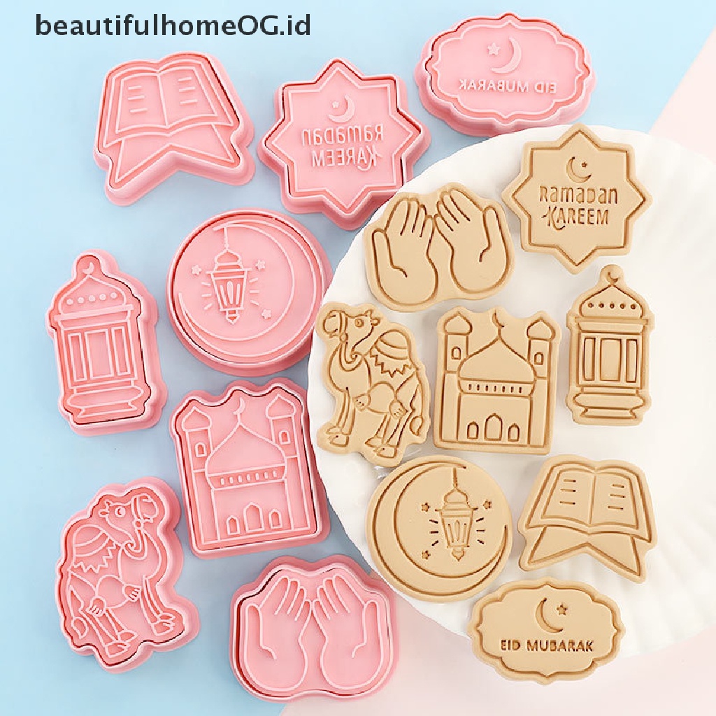 // Beautifulhomeog.id// 8/10pcs Cetakan Biskuit Eid Mubarak Dekorasi Ramadhan Kareem Cookie Cutter Set **