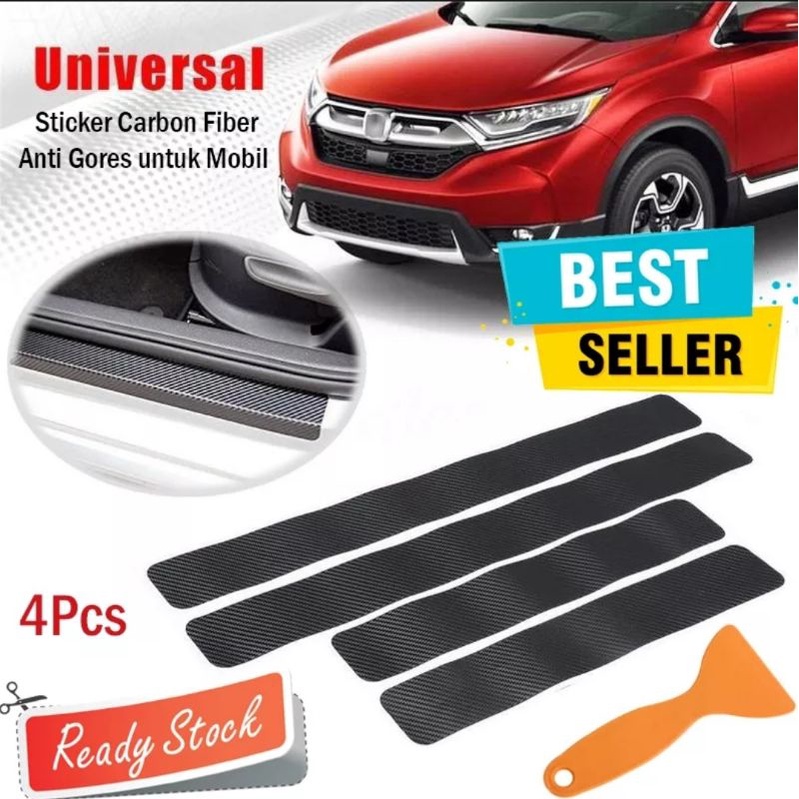 Sticker Strip Carbon Pelindung Pintu Lantai Pijakan Anti Gores untuk Mobil Motor - Stiker Karbon Fiber Isi Set 4 Picis Plus Aplikator