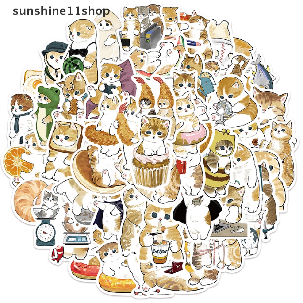 Sho 64Pcs Stiker Kartun Kucing Lucu Aesthetic Kawaii Animal Decals Mainan Anak Scrapbook Laptop Koper Telepon Graffiti Sticker N