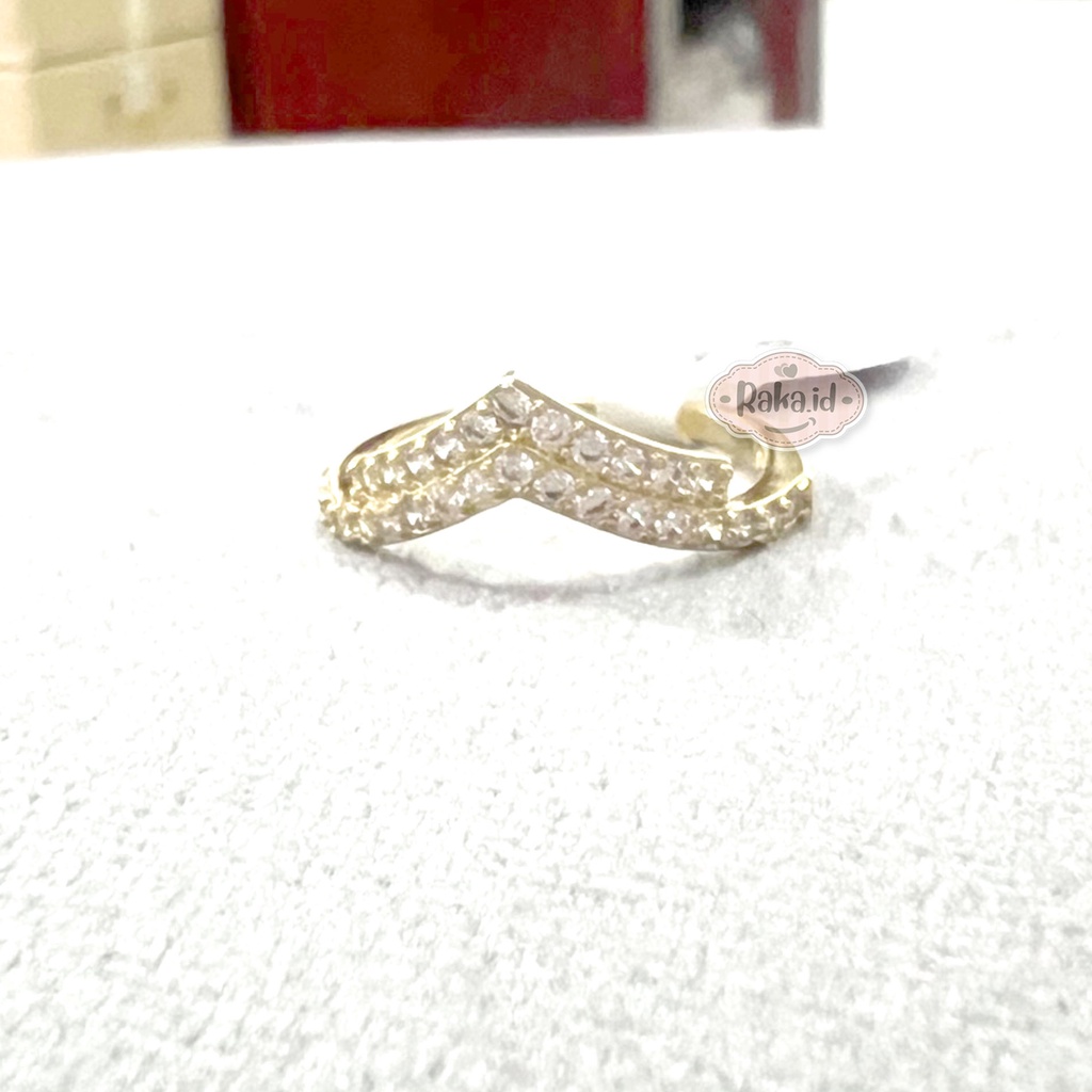 Cincin Wanita Anti Karat Cincin Korea Aesthetic Motif Fuji 2 Baris V Perhiasan Wanita 1246