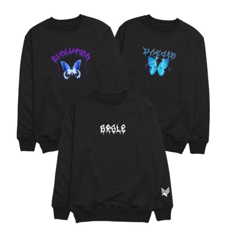 HARGA SPESIAL EVO CREWNECK FONT METAL SWEATER DISTRO BLACK CREAM SWITER CASUAL