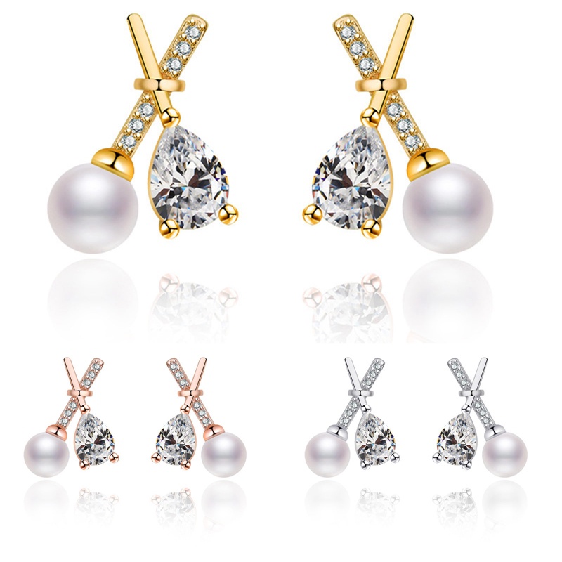 Lady Cross Earrings Natural Opal Pearl Earrings Anting Tunangan Untuk Wanita Aksesoris Perhiasan Putri