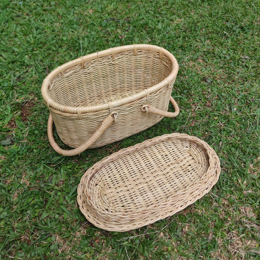 Kerajinan Tangan Rotan - Keranjang Piknik Parsel v3 - 35x20x17cm