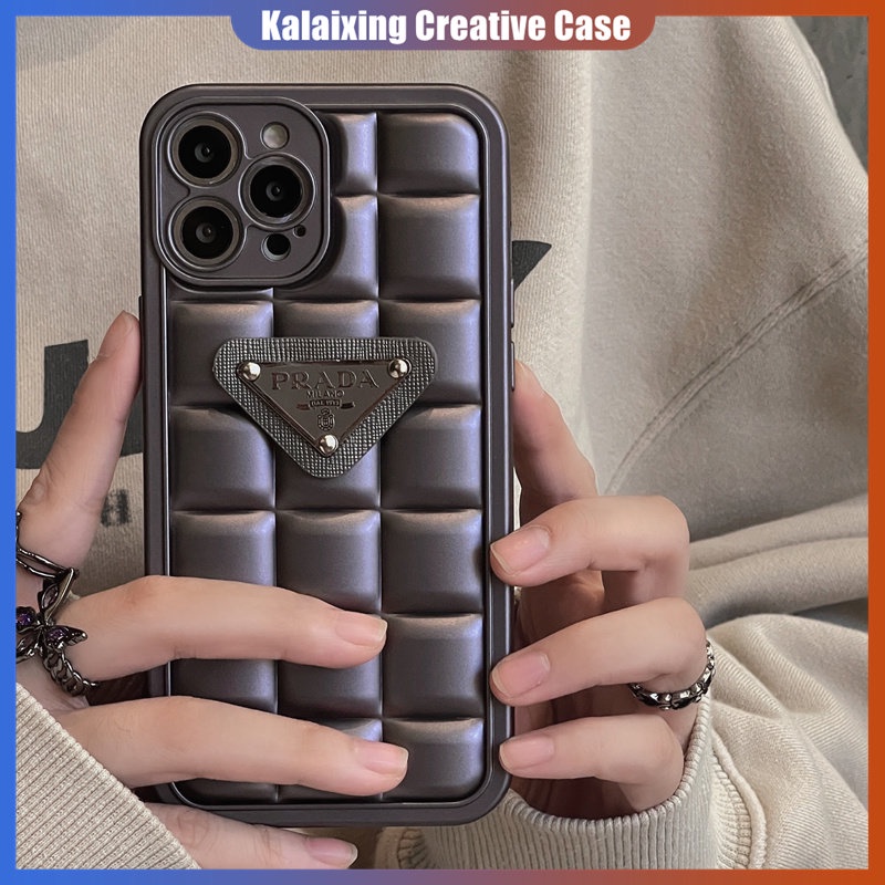 IPHONE Gun Grey 3D Prada Berbentuk Logo Soft TPU Phone Case Untuk Iphone14 Pro Max14Plus13 Pro Max12 ProMax 11 Xs Max Xr X Xs